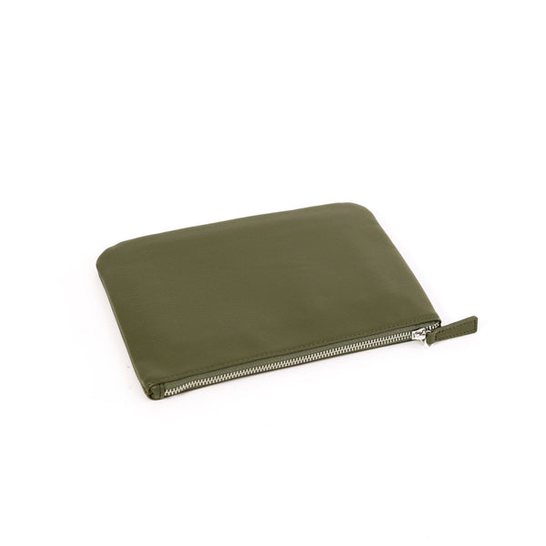 Vegan Leather Zipper Pouch / Khaki