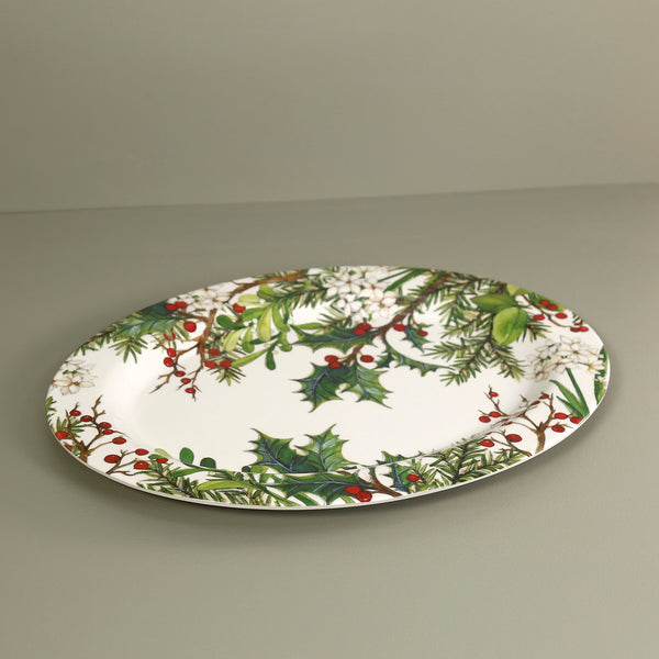 Holly & Berries Bamboo Oval Serving Tray