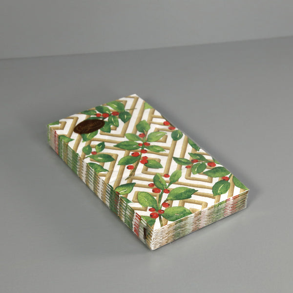 Caspari Paper Guest Napkins / Holly and Fretwork