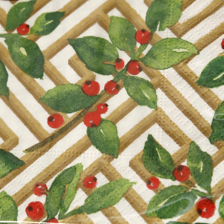 Caspari Paper Cocktail Napkins / Holly and Fretwork