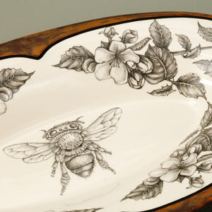 Laura Zindel Oblong Serving Dish / Honey Bee w/ Apple Blossoms