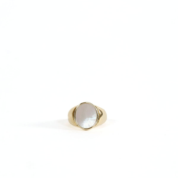 Mother of Pearl Gold Signet Ring