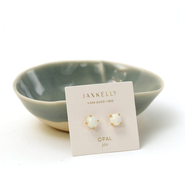 White Opal Gold Gemstone Studs