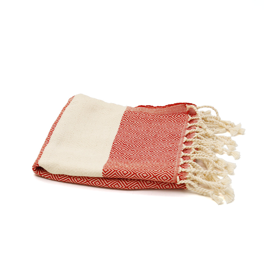Kalkedon Turkish Cotton Hand Towel / Diamond / Red