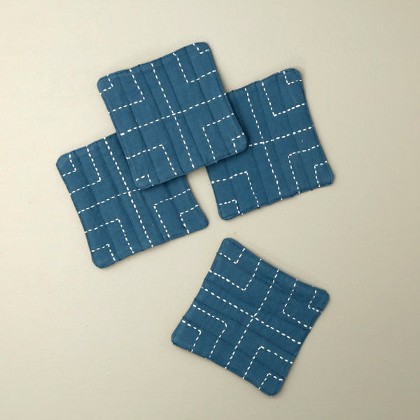 Kantha Stitch Coasters Cobalt / Set of 4