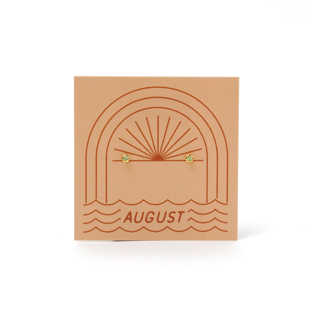 Gold Plated Birthstone Stud Earrings / August / Peridot