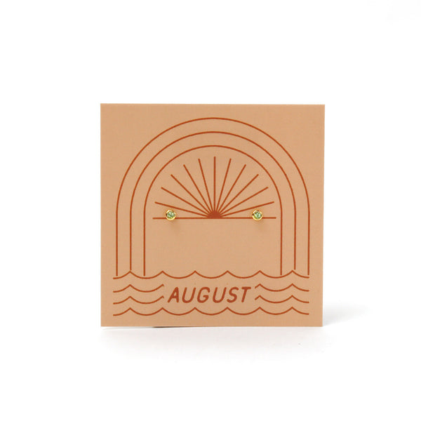 Gold Plated Birthstone Stud Earrings / August / Peridot