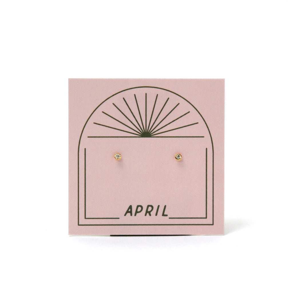 Gold Plated Birthstone Stud Earrings / April / Diamond