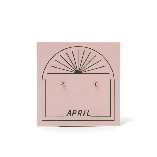 Gold Plated Birthstone Stud Earrings / April / Diamond
