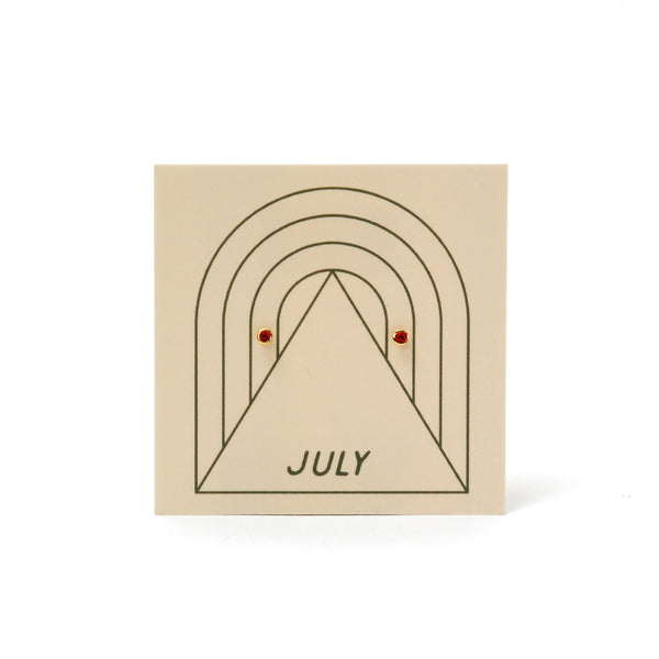 Gold Plated Birthstone Stud Earrings / July / Ruby