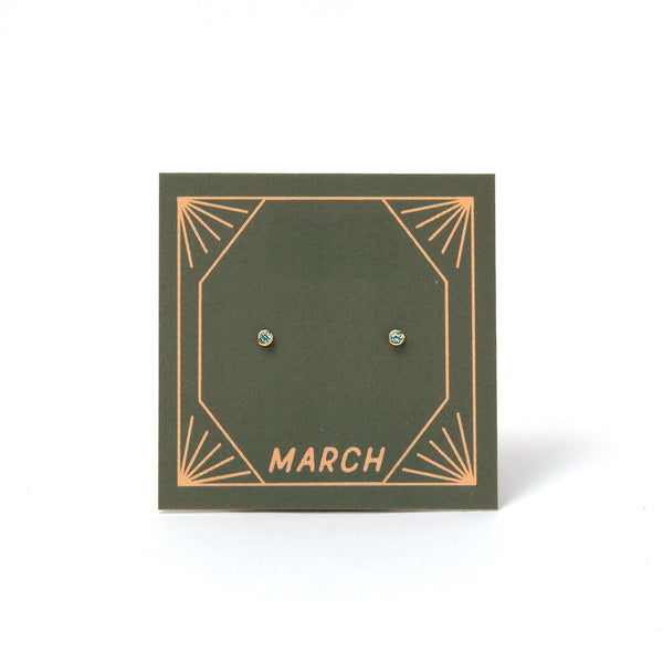 Gold Plated Birthstone Stud Earrings / March / Aquamarine