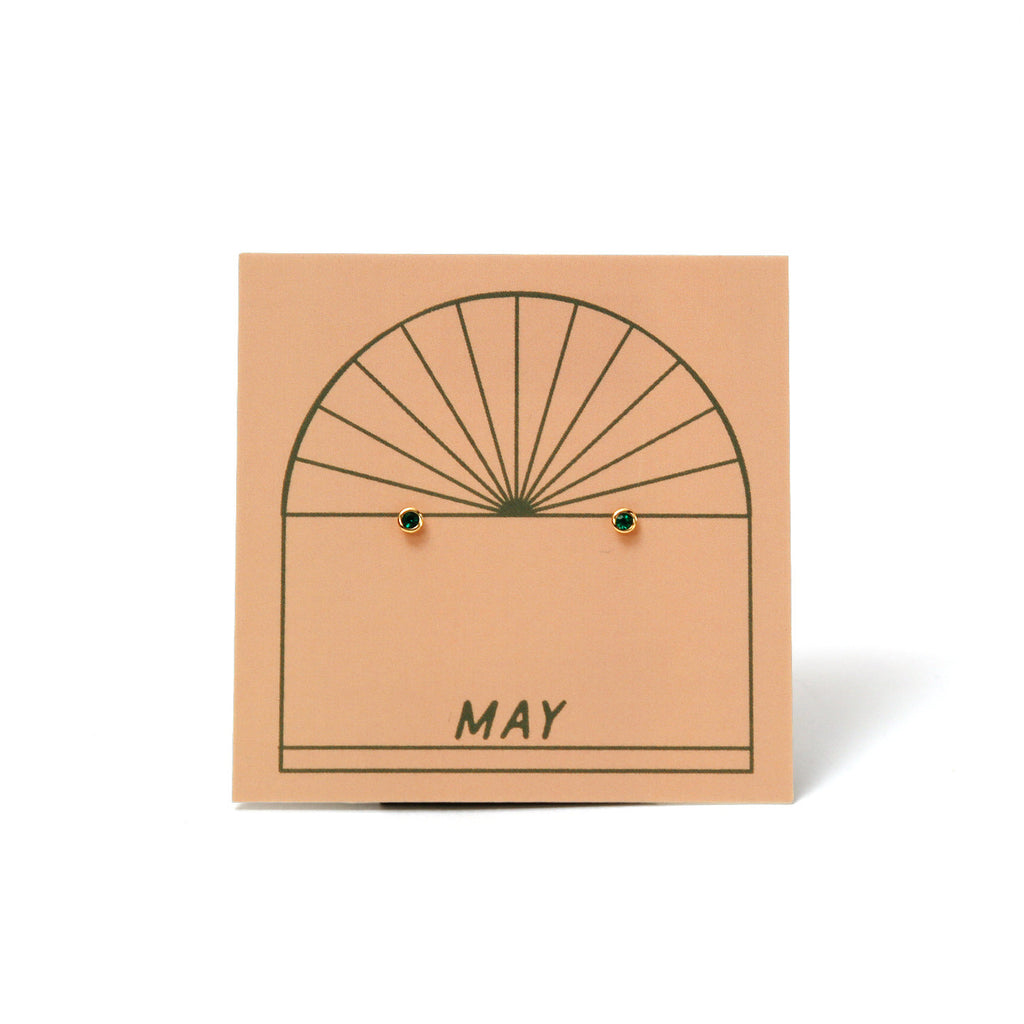 Gold Plated Birthstone Stud Earrings / May / Emerald