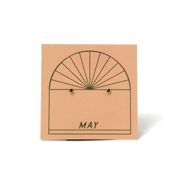 Gold Plated Birthstone Stud Earrings / May / Emerald