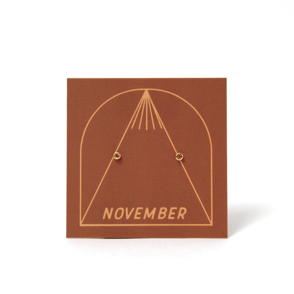 Gold Plated Birthstone Stud Earrings / November / Topaz