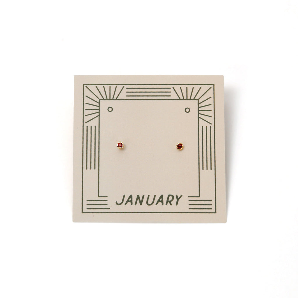 Gold Plated Birthstone Stud Earrings / January / Garnet