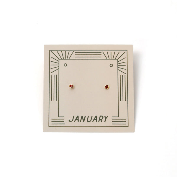 Gold Plated Birthstone Stud Earrings / January / Garnet