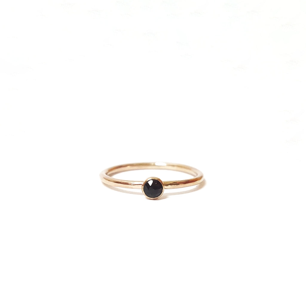Mini Black Onyx Stacking Ring / Gold Fill