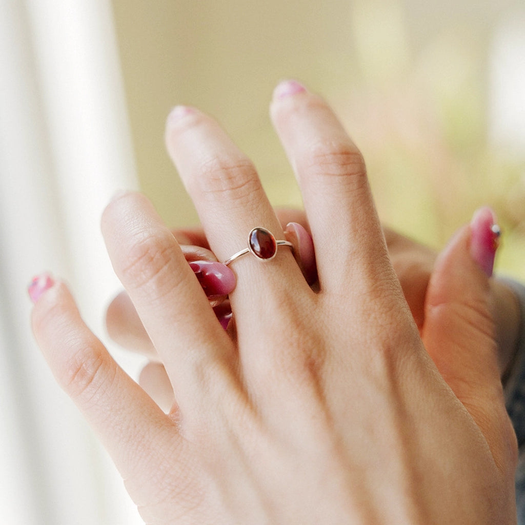 Red Garnet Oval Gemstone Ring / Sterling Silver