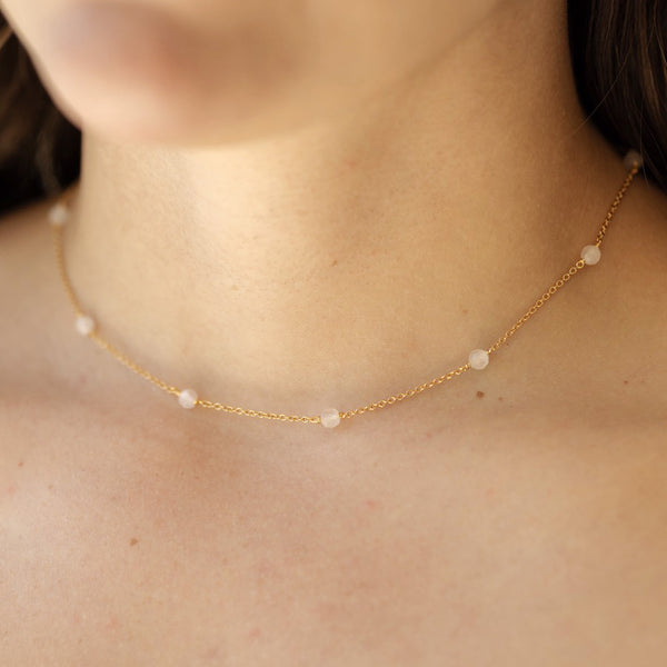Rose Quartz Drop Choker Necklace / Gold Plate