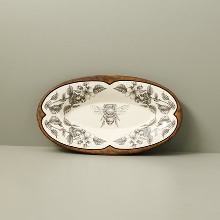 Laura Zindel Oblong Serving Dish / Honey Bee w/ Apple Blossoms