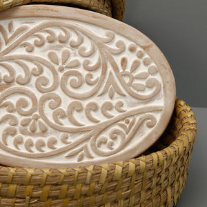 Lidded Vine Bread Basket w/ Terracotta Bread Warmer