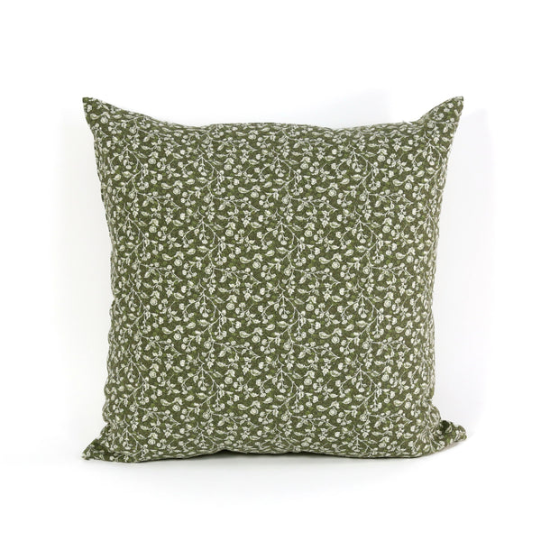 Loren Block Print Linen Pillow / Olive Green