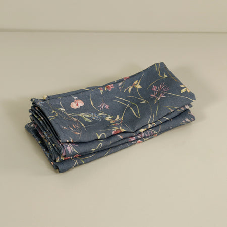 Wildflowers Navy Linen Napkins / 4pc Set