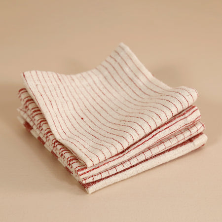 Melange Red Organic Cotton Cocktail Napkins / Mixed Set of 4