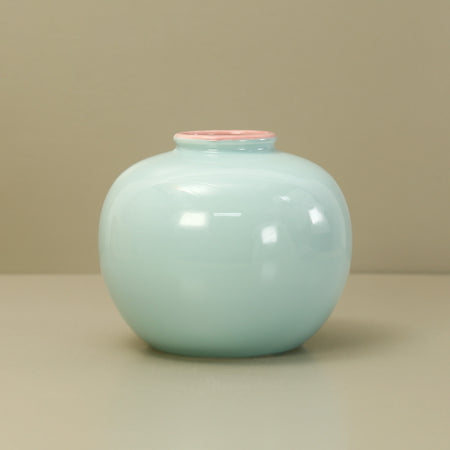 Jade Ring Vase / Celadon Pink Rim