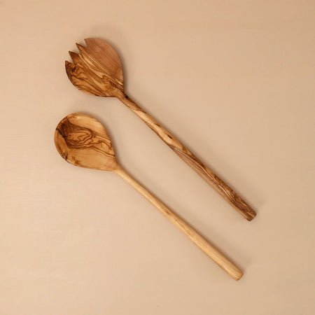 Modern Olive Wood Salad Servers