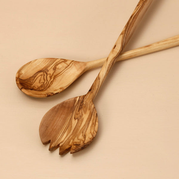 Modern Olive Wood Salad Servers