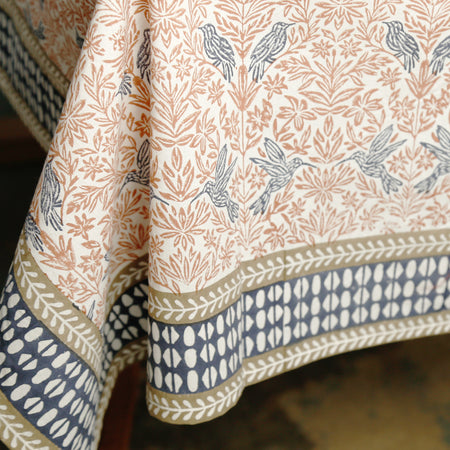 Edith Birds Block Print Tablecloth