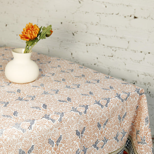 Edith Birds Block Print Tablecloth