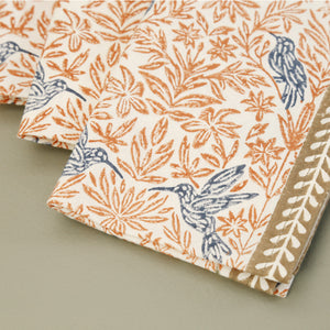 Edith Birds Block Print Cotton Napkins / 4pc