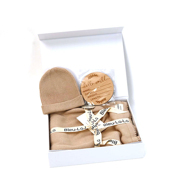 Luxe Organic Cotton Knit Blanket & Hat Set / Oatmeal