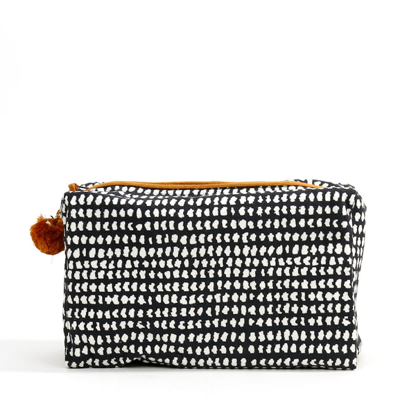 Block Print Toiletry Bag / Navy Dot