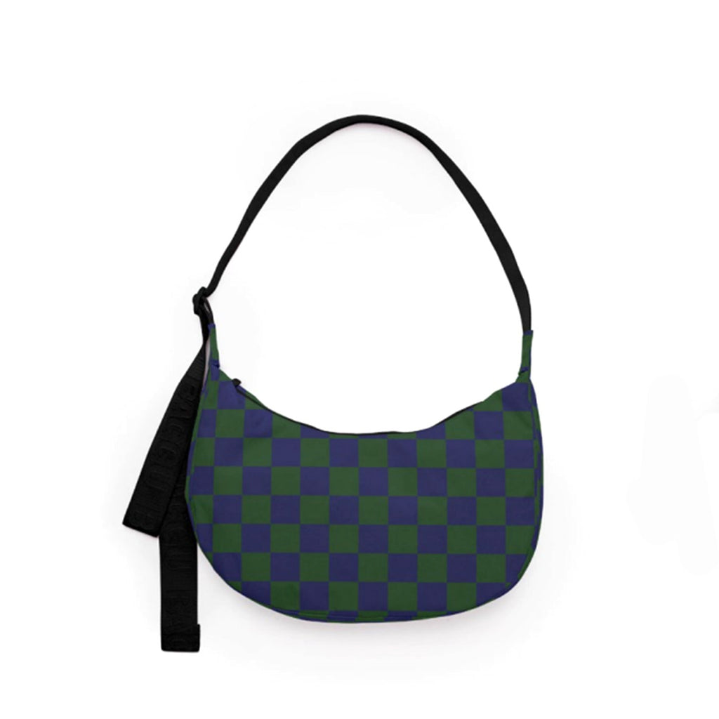 Baggu Medium Crescent Bag / Navy Green Check