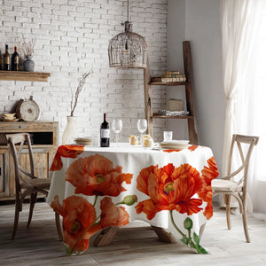 Red Poppy Linen Tablecloth