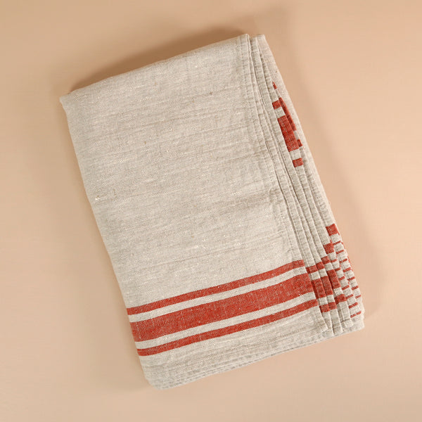 Stripes Linen Tablecloth / Red