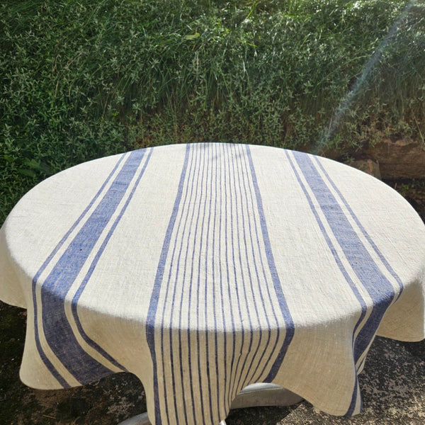 Stripes Linen Tablecloth / Navy