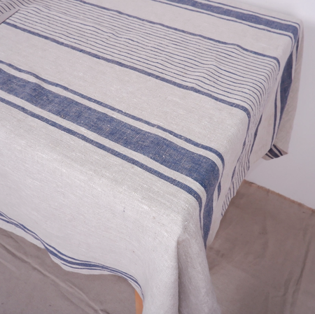 Stripes Linen Tablecloth / Navy
