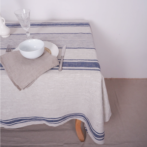 Stripes Linen Tablecloth / Navy