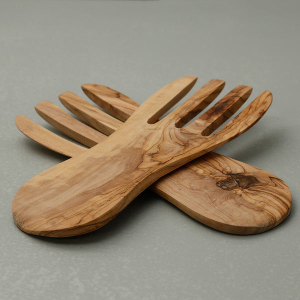 Olive Wood Salad Serving Hands