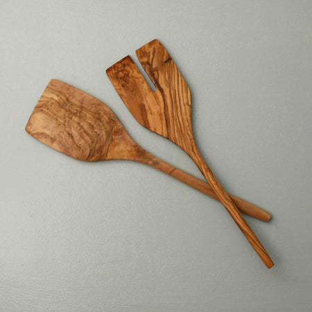 Olive Wood Spatula Style Salad Servers
