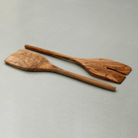 Olive Wood Spatula Style Salad Servers