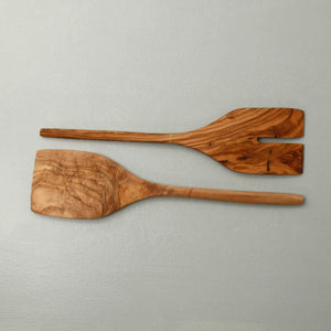 Olive Wood Spatula Style Salad Servers