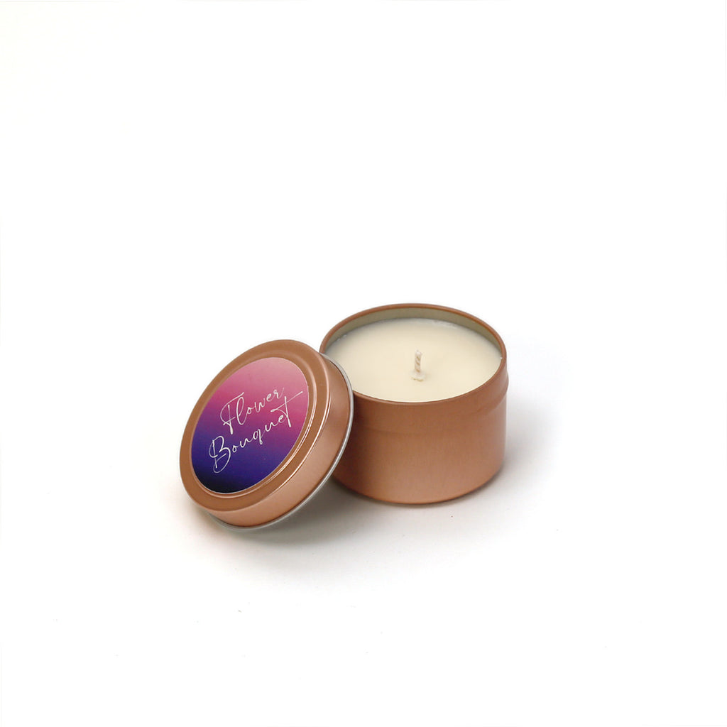Valentine's Candle / Flower Bouquet / Pink Tin