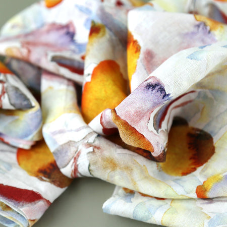 Orange Flow on White Linen Napkins (New Size) / 4pc