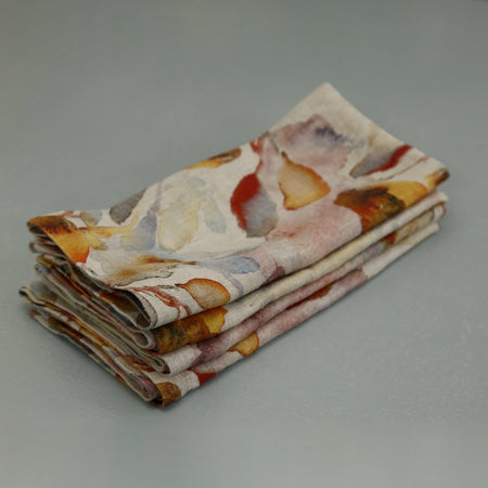 Orange Flow on Light Natural Linen Napkins / 4pc