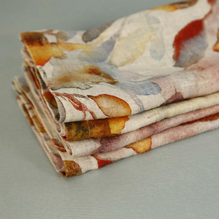Orange Flow on Light Natural Linen Napkins / 4pc